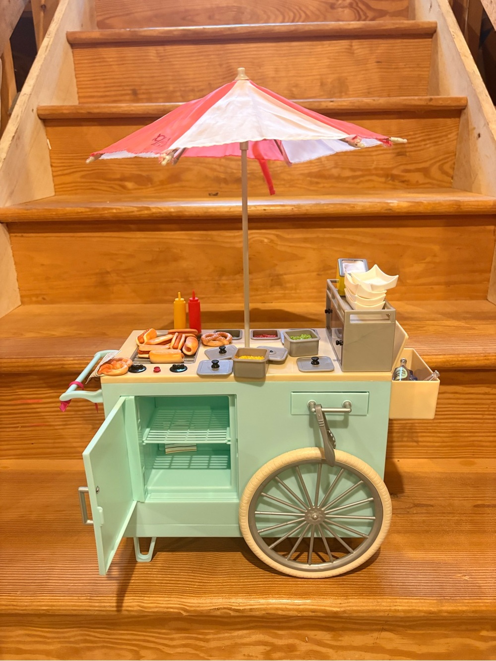 Our generation doll accessories-Mint Green Street Food Cart Playset with Umbrell